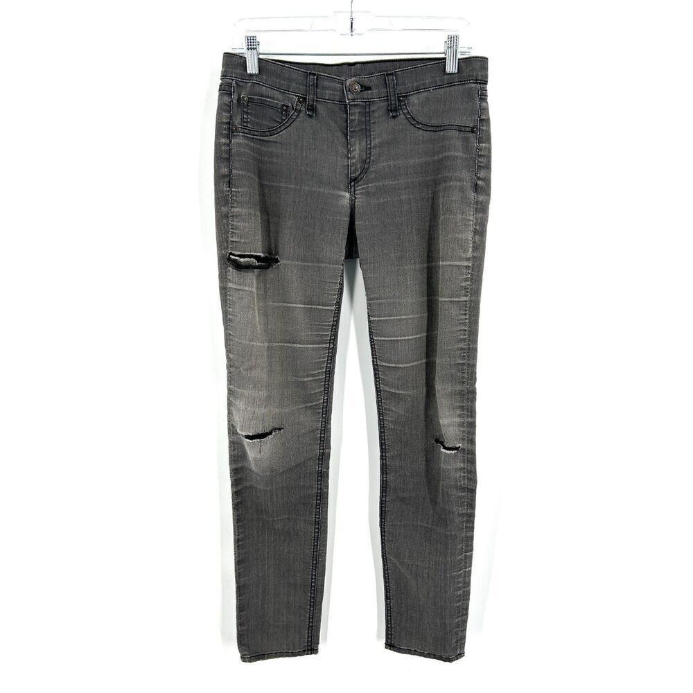 RAG & BONE Women's Black Gray Wash Lightweight Distressed Skinny Jeans Size 28